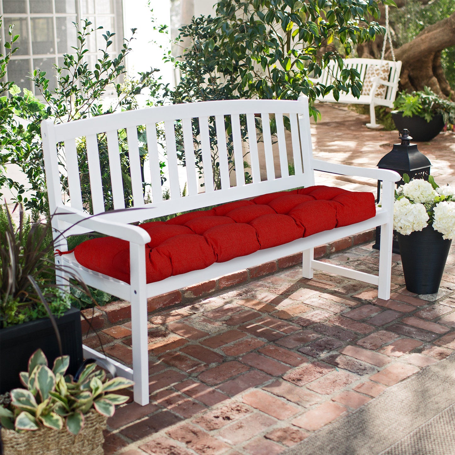 Outdoor Polyester Tufted Bench Cushion, Water & Fade Resistant, Red