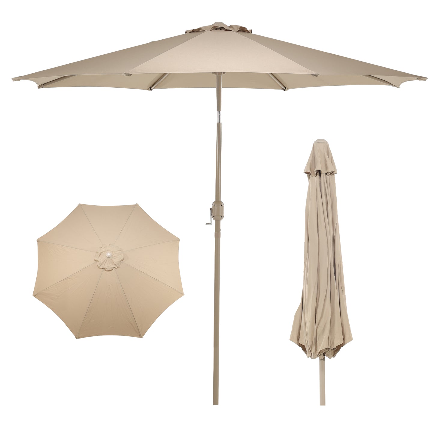 9 ft. Outdoor Patio Market Umbrella Aluminum Frame with Push Button Tilt Crank and 8 Steel Ribs Aoodor