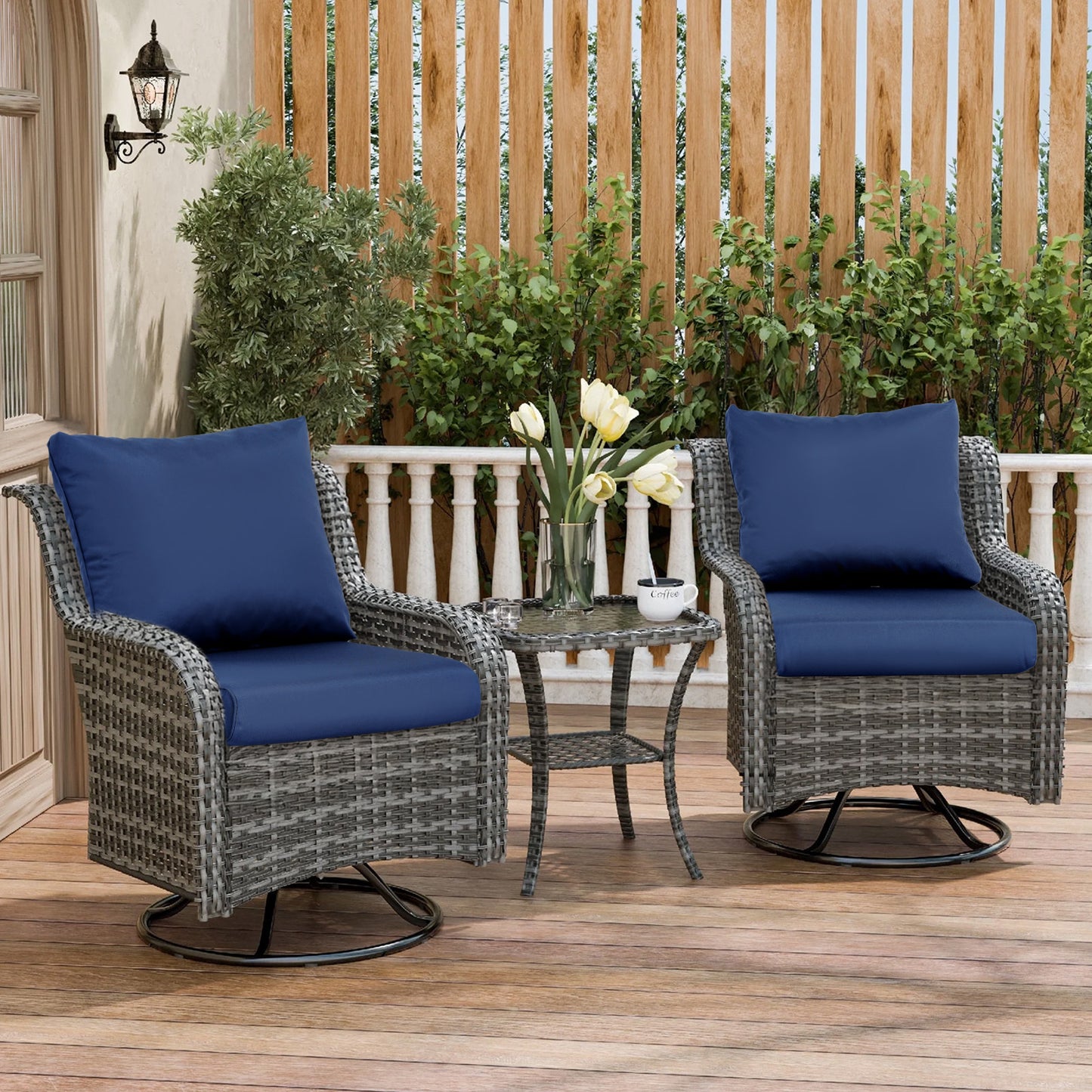 Outdoor Chair Cushions, Patio Deep Seat Cushions with Handle & Adjustable Straps - Navy Blue Aoodor