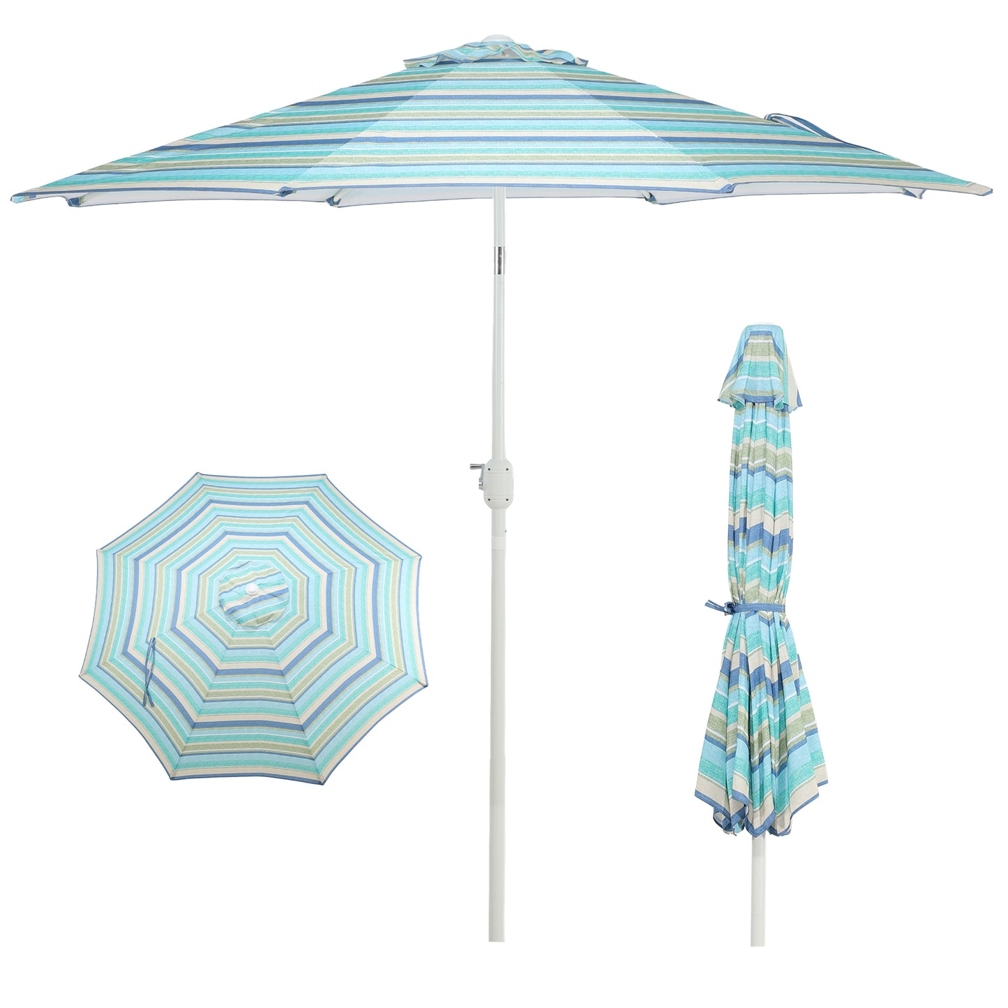 9 ft. Outdoor Patio Market Umbrella Aluminum Frame with Push Button Tilt Crank and 8 Steel Ribs-Green and Blue