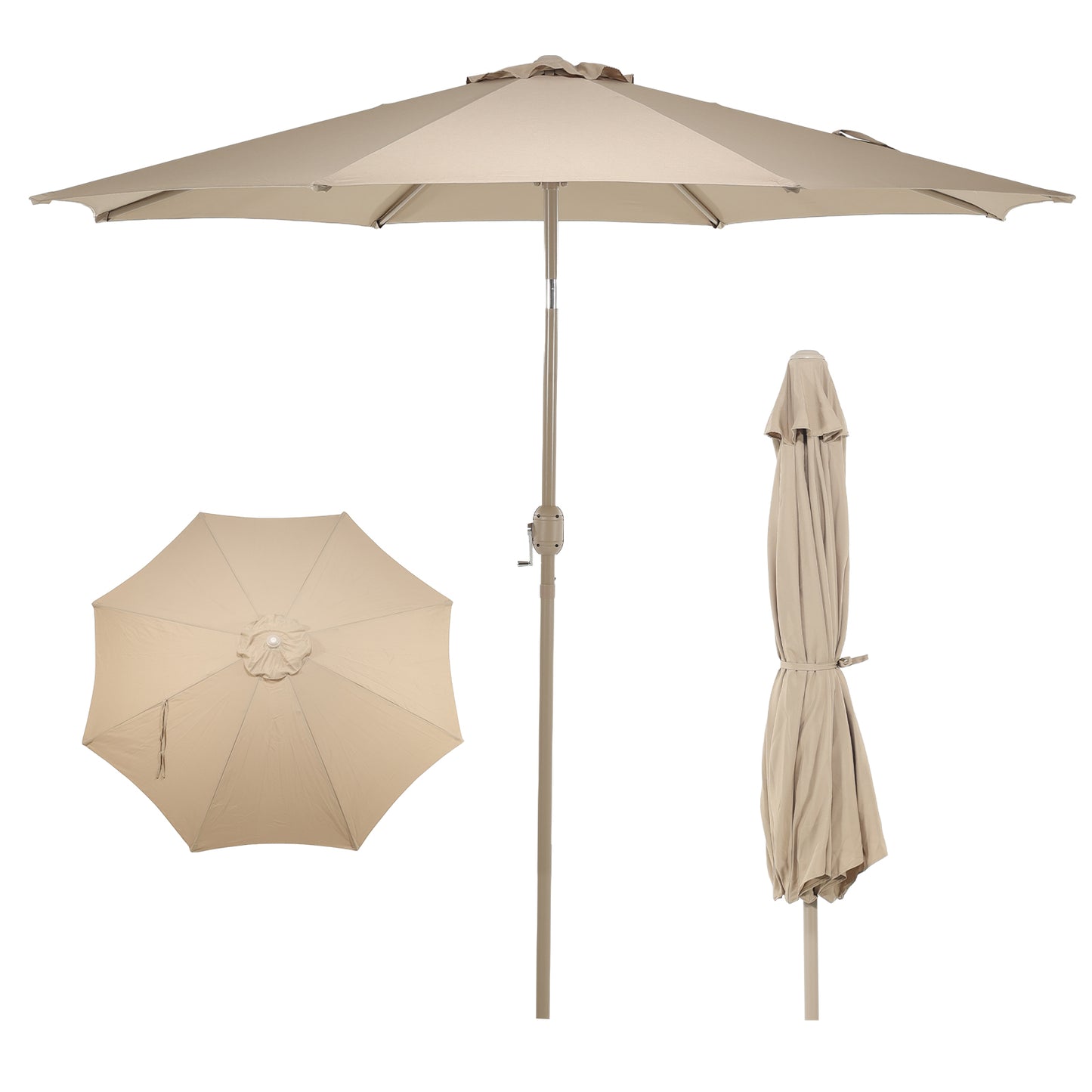 9 ft. Outdoor Patio Market Umbrella Aluminum Frame with Push Button Tilt Crank and 8 Steel Ribs-Khaki