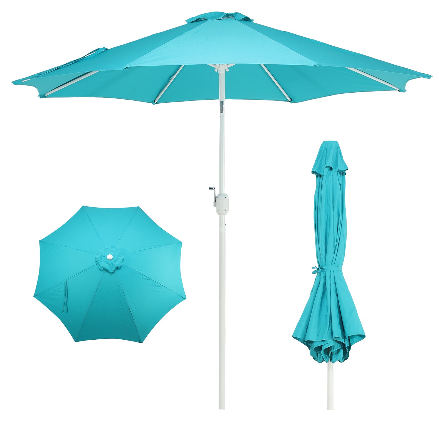 9 ft. Outdoor Patio Market Umbrella Aluminum Frame with Push Button Tilt Crank and 8 Steel Ribs-Light Blue