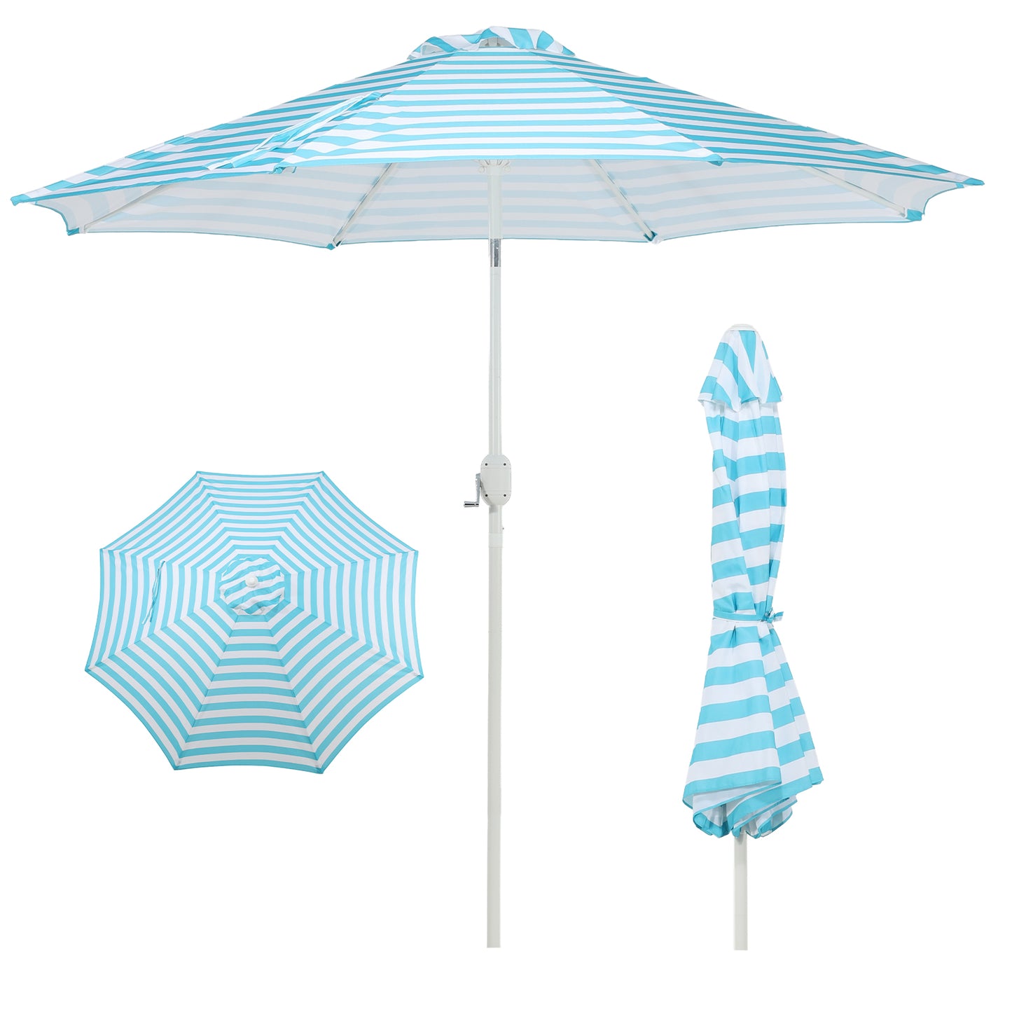 9 ft. Outdoor Patio Market Umbrella Aluminum Frame with Push Button Tilt Crank and 8 Steel Ribs-Light Blue and White
