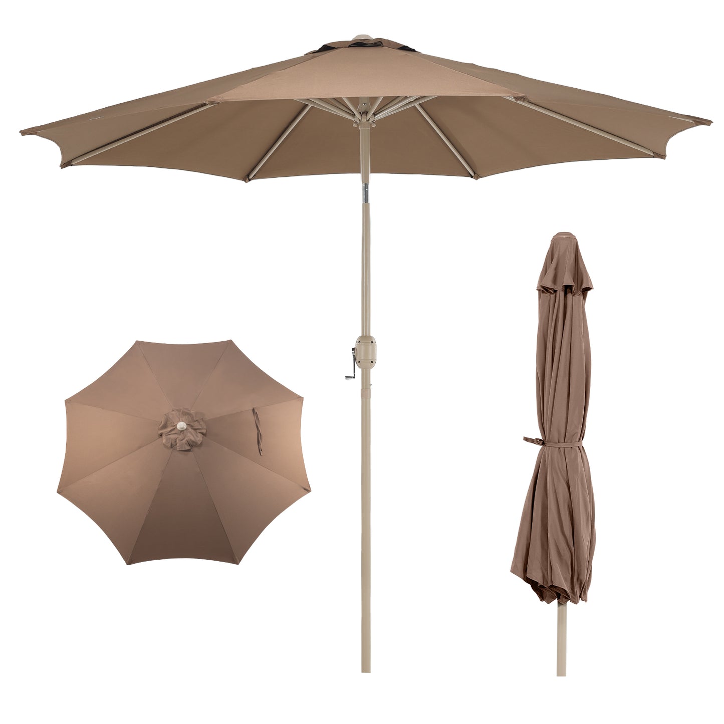 9 ft. Outdoor Patio Market Umbrella Aluminum Frame with Push Button Tilt Crank and 8 Steel Ribs-coffee