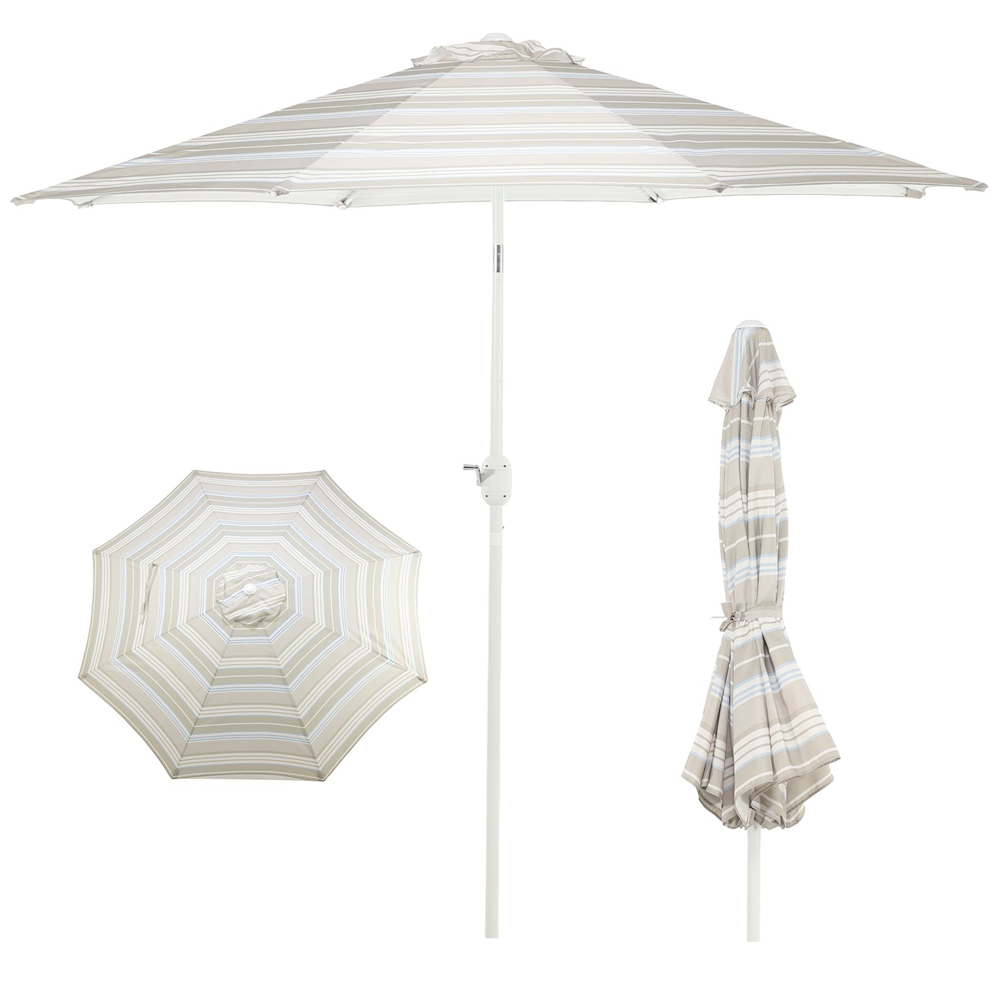 9 ft. Outdoor Patio Market Umbrella Aluminum Frame with Push Button Tilt Crank and 8 Steel Ribs - Khaki and Blue