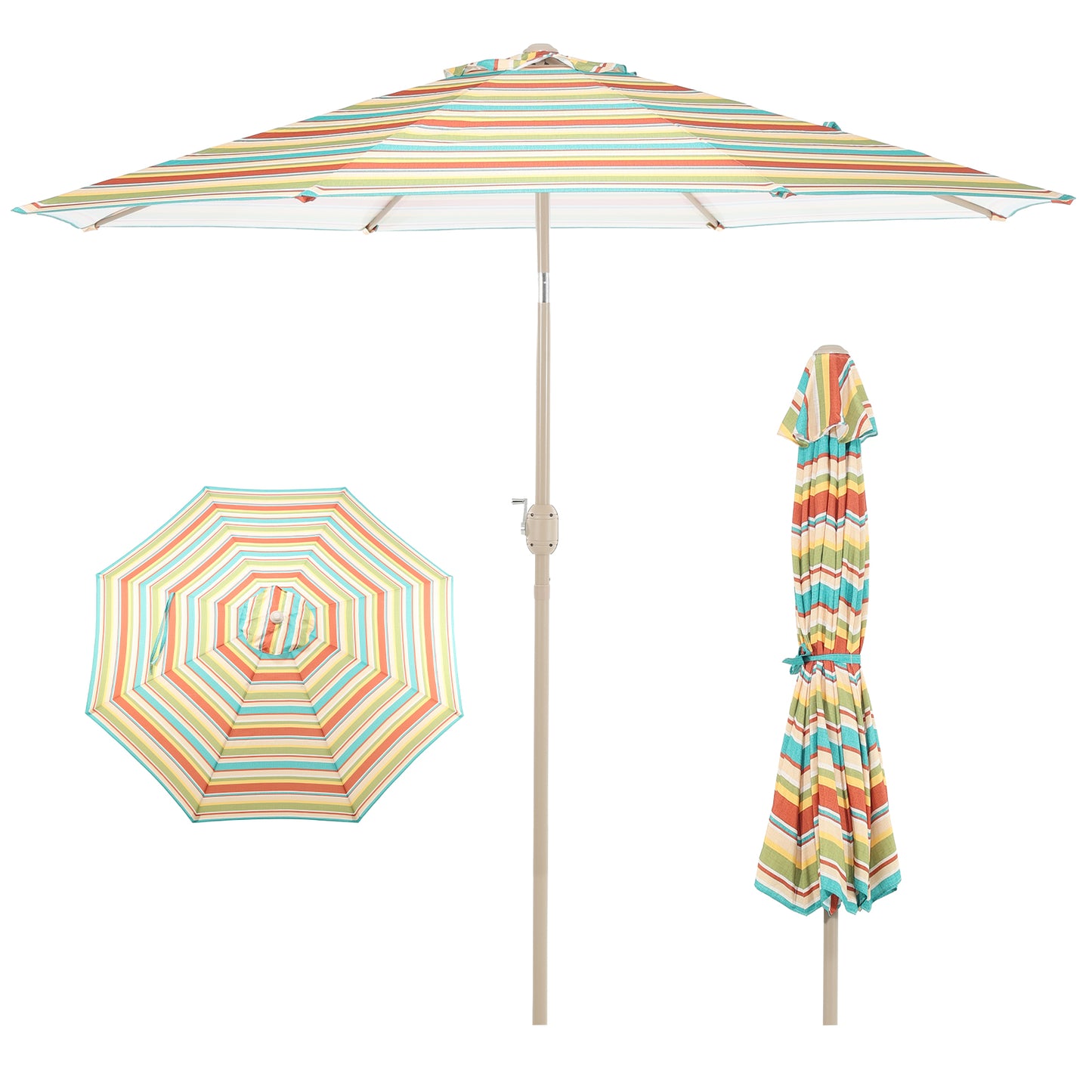 9 ft. Outdoor Patio Market Umbrella Aluminum Frame with Push Button Tilt Crank and 8 Steel Ribs - Red Green and Blue