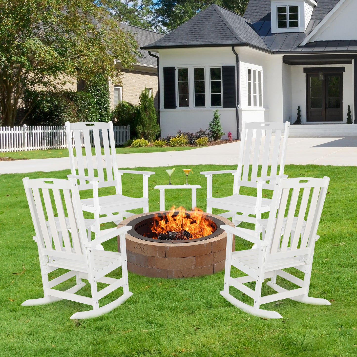 Outdoor Rocking Chair, Ergonomic HDPE Rockers with All-Weather Design