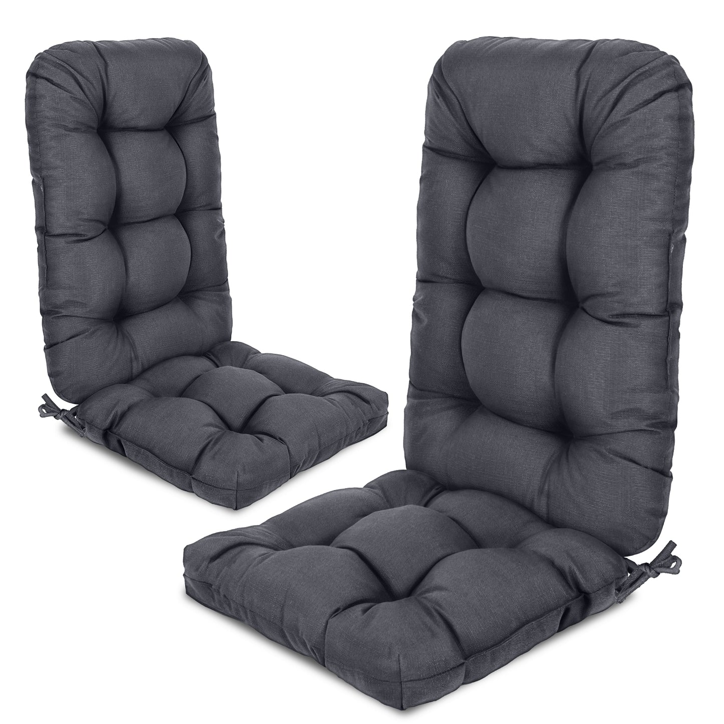 Outdoor High Back Tufted Adirondack Chair Cushion, Patio Rocking Chair Cushions with Ties, Set of 2, Dark Gray Aoodor
