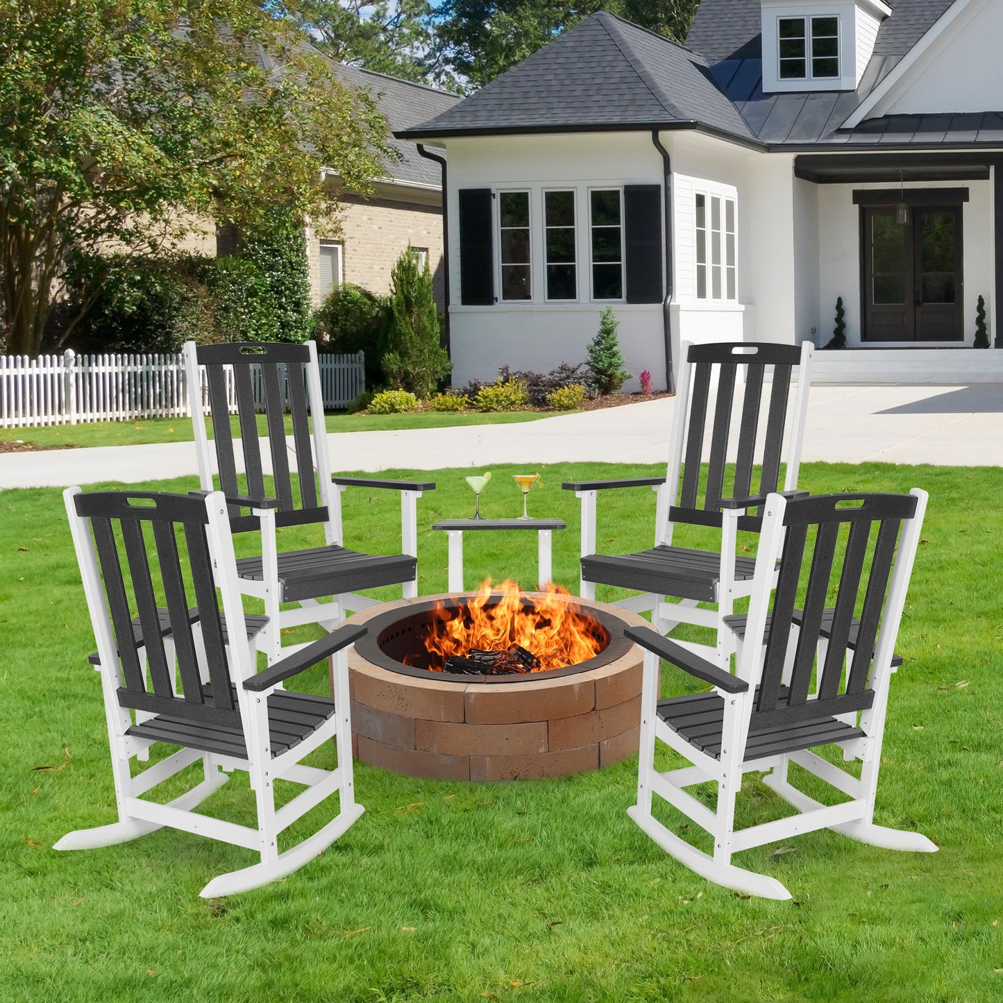 Outdoor Rocking Chair, Ergonomic HDPE Rockers with All-Weather Design