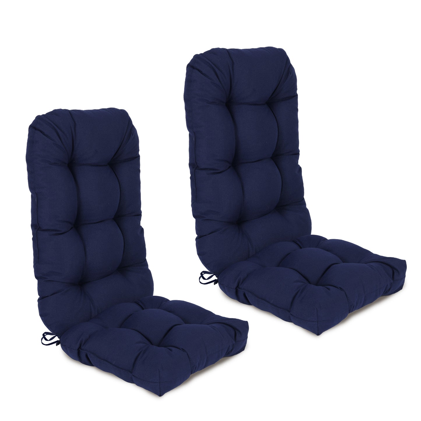 Outdoor High Back Tufted Adirondack Chair Cushion, Patio Rocking Chair Cushions with Ties, Set of 2, Dark Blue Aoodor
