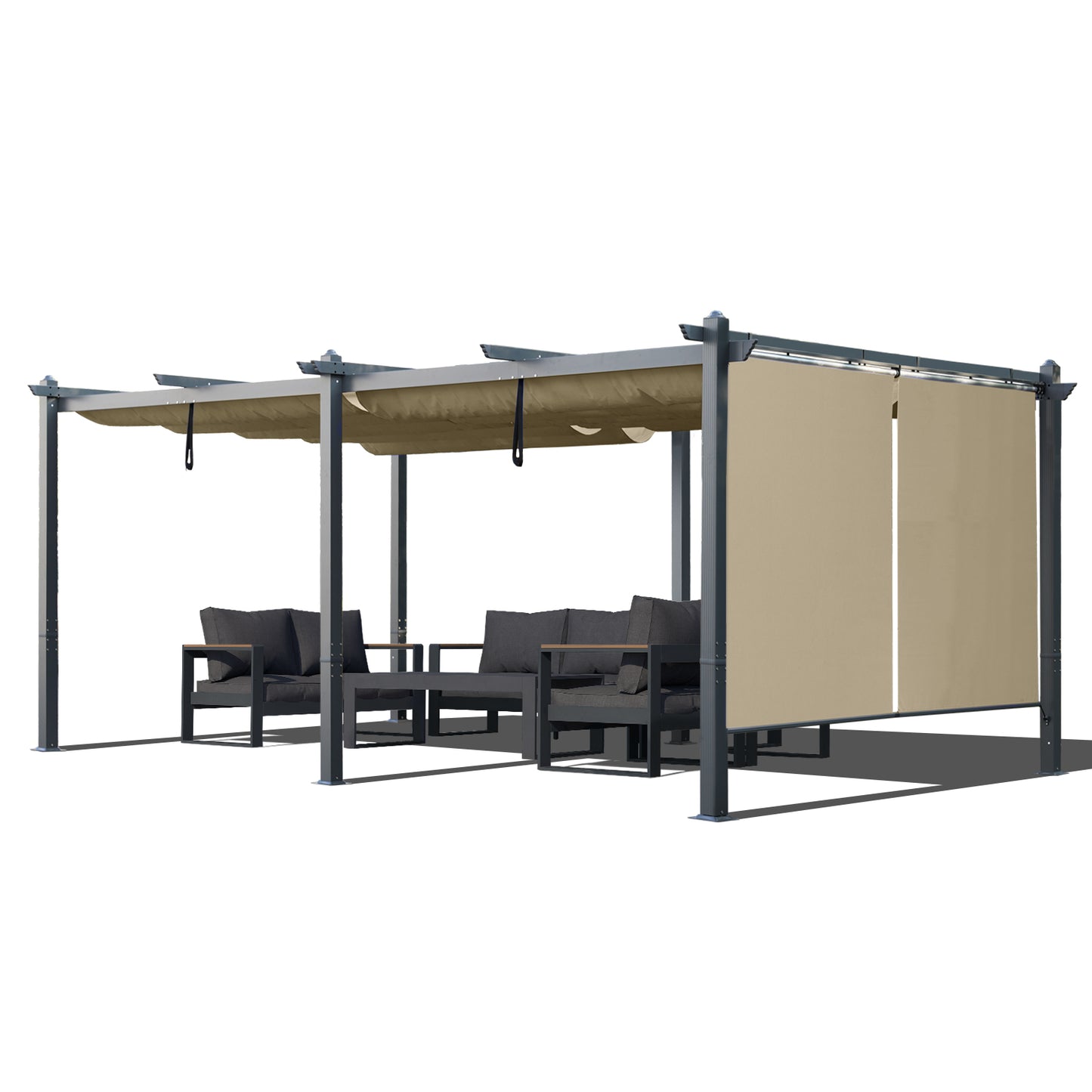 12x20 ft. Outdoor Pergola with Retractable Shade Canopy, Aluminum Frame, Roller Shade Curtain