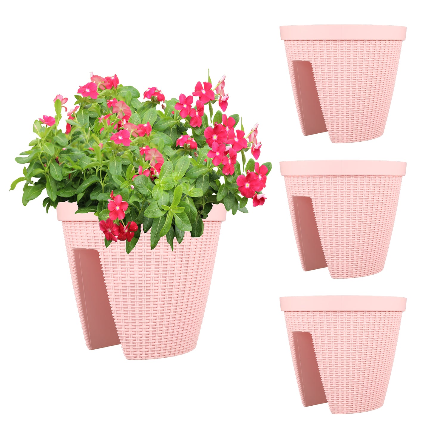 12 inch Balcony Rattan Railing Planter Box with Adjustable Brackets - Set of 4 Aoodor