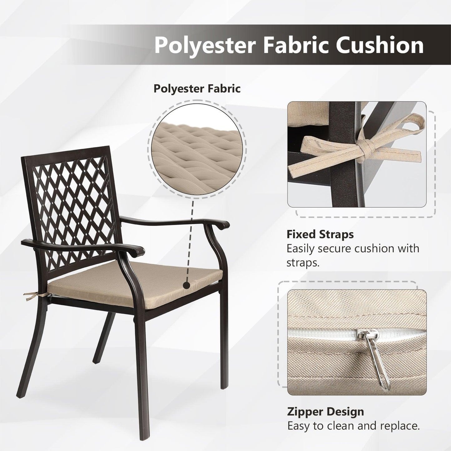 2-Piece Set Outdoor Patio Metal Dining Chairs with Seat Cushions