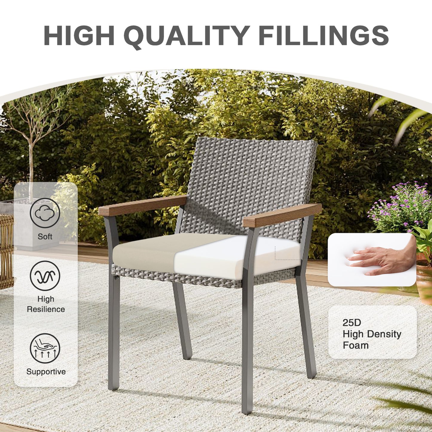 Outdoor Chair Cushion , Removable Cover with Hidden Zipper, Adaptable Secure Ties - Khaki Aoodor