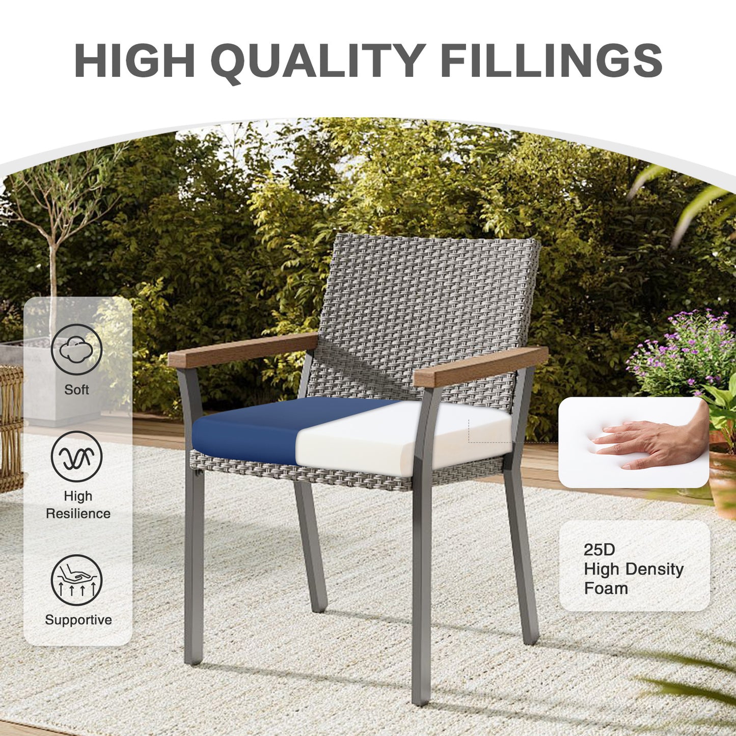Outdoor Chair Cushion , Removable Cover with Hidden Zipper, Adaptable Secure Ties - Navy Blue Aoodor