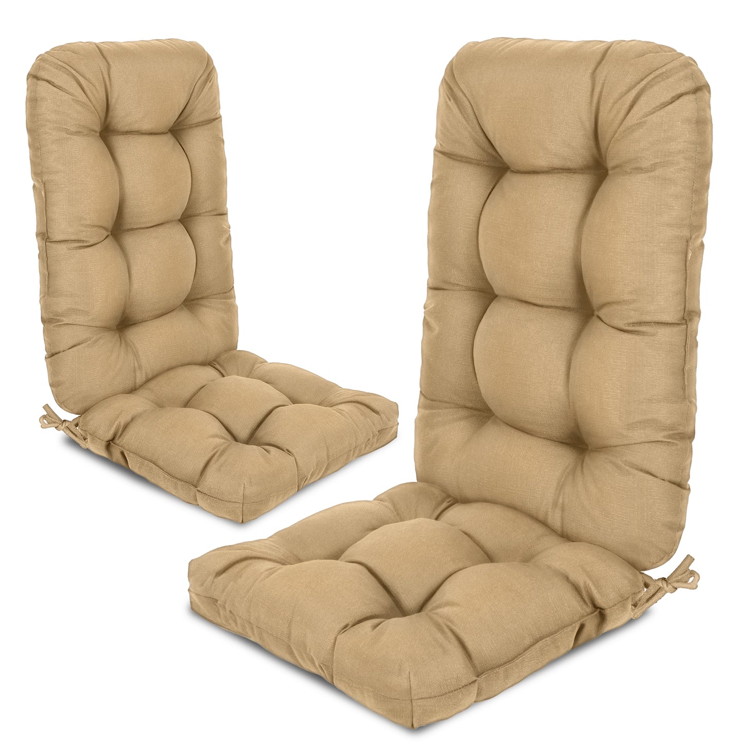 Outdoor High Back Tufted Adirondack Chair Cushion, Patio Rocking Chair Cushions with Ties, Set of 2, Brown Aoodor