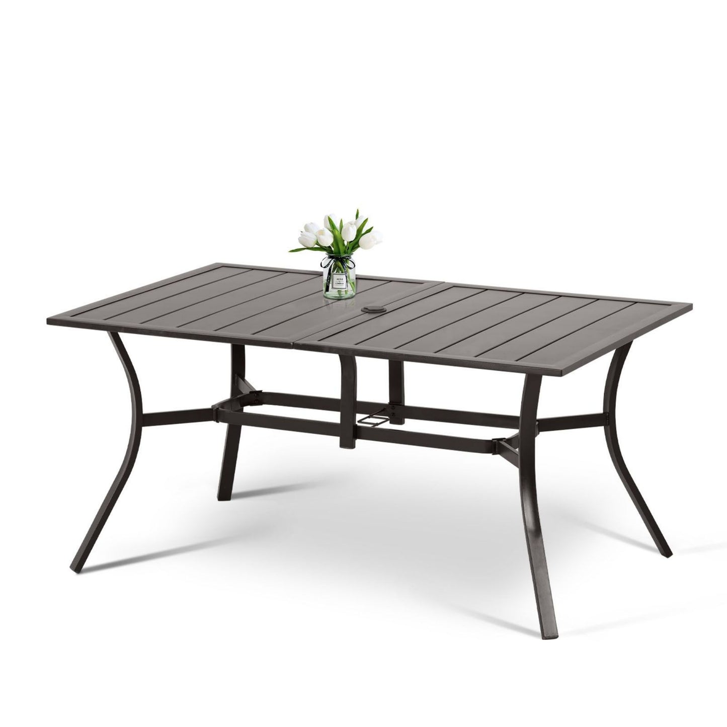 59x38 inch Patio Dining Table for 6 People, Metal Outdoor Table with Adjustable Umbrella Hole Aoodor