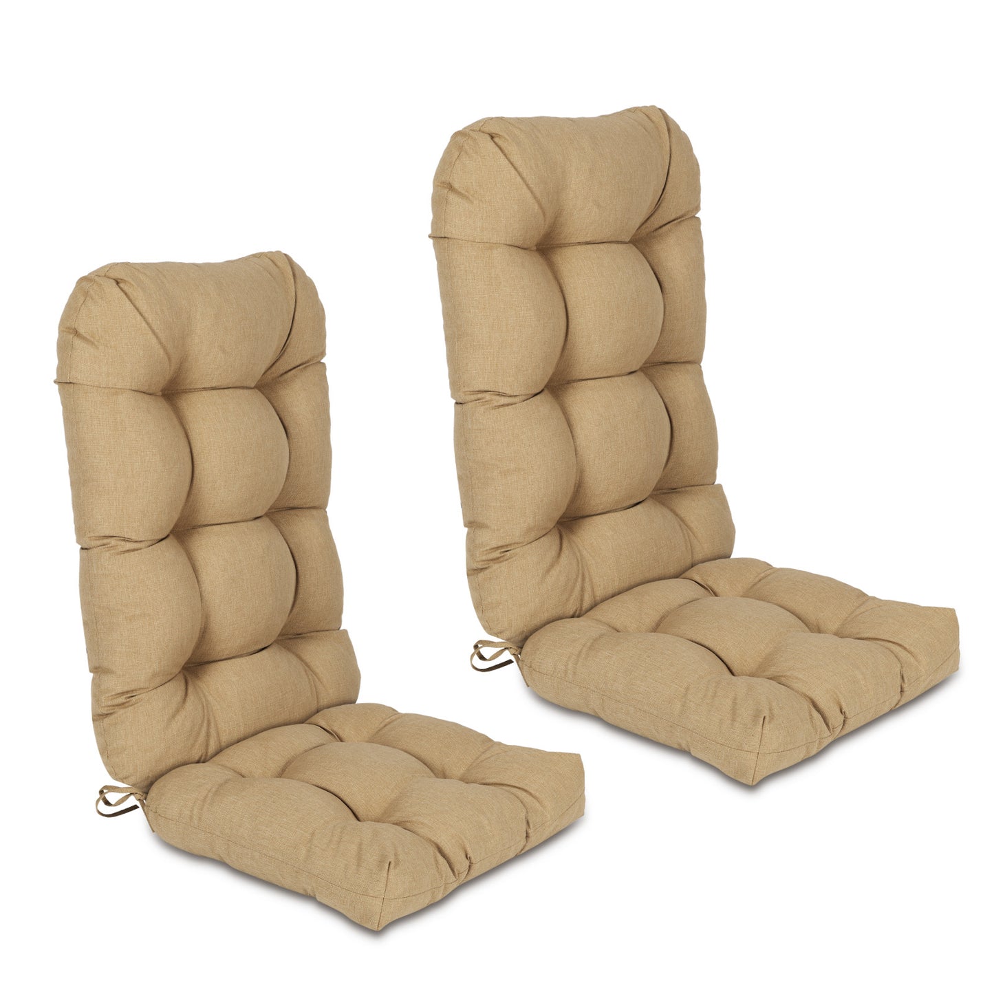 Outdoor High Back Tufted Adirondack Chair Cushion, Patio Rocking Chair Cushions with Ties, Set of 2, Brown