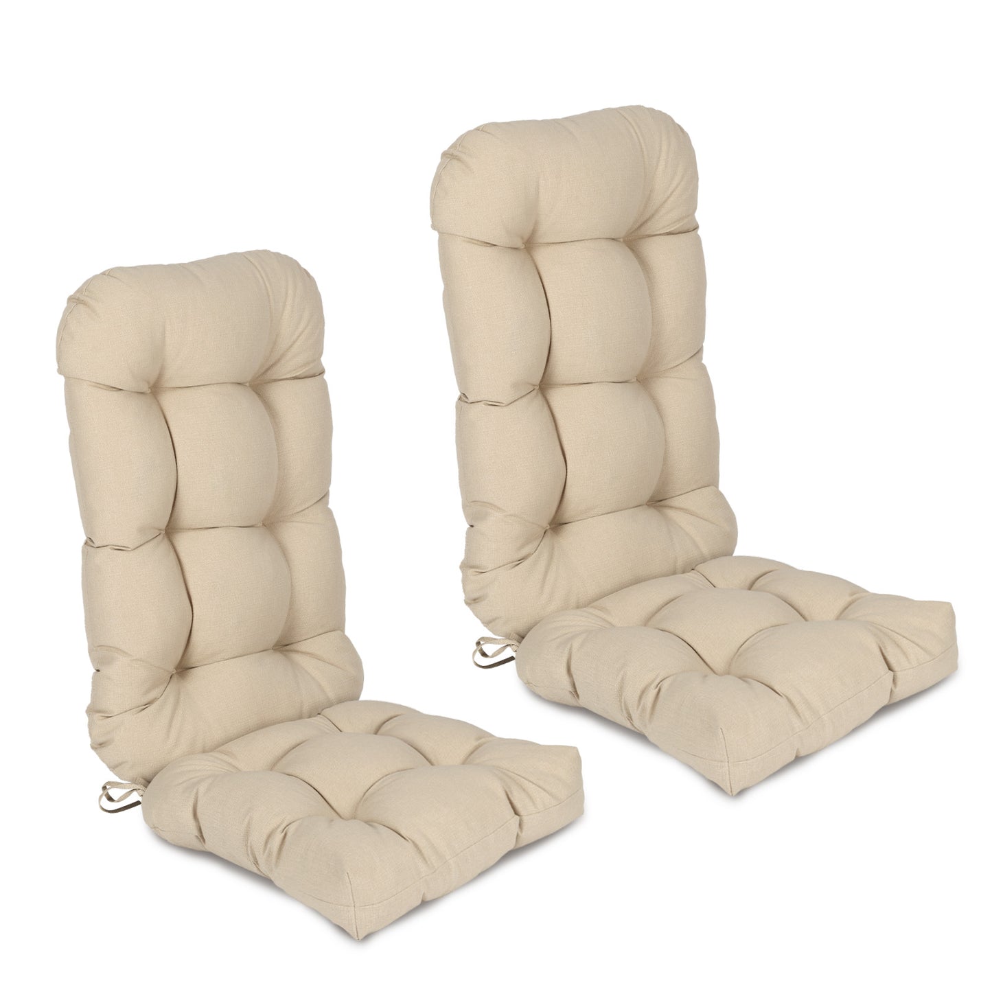 Outdoor High Back Tufted Adirondack Chair Cushion, Patio Rocking Chair Cushions with Ties, Set of 2, Khaki Aoodor