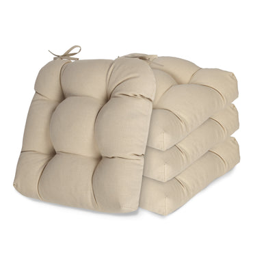 19x19x5 Inch Tufted Outdoor Chair Cushions, Water and Fade Resistant Polyester Dining Chair Pads with Ties - Khaki