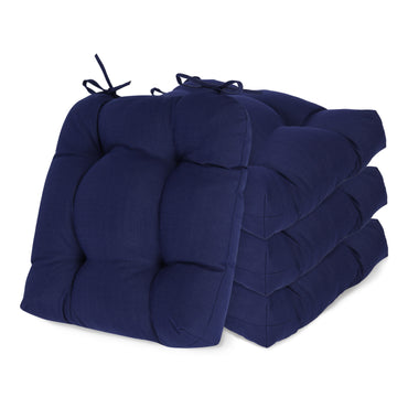 19x19x5 Inch Tufted Outdoor Chair Cushions, Water and Fade Resistant Polyester Dining Chair Pads with Ties - Dark Blue