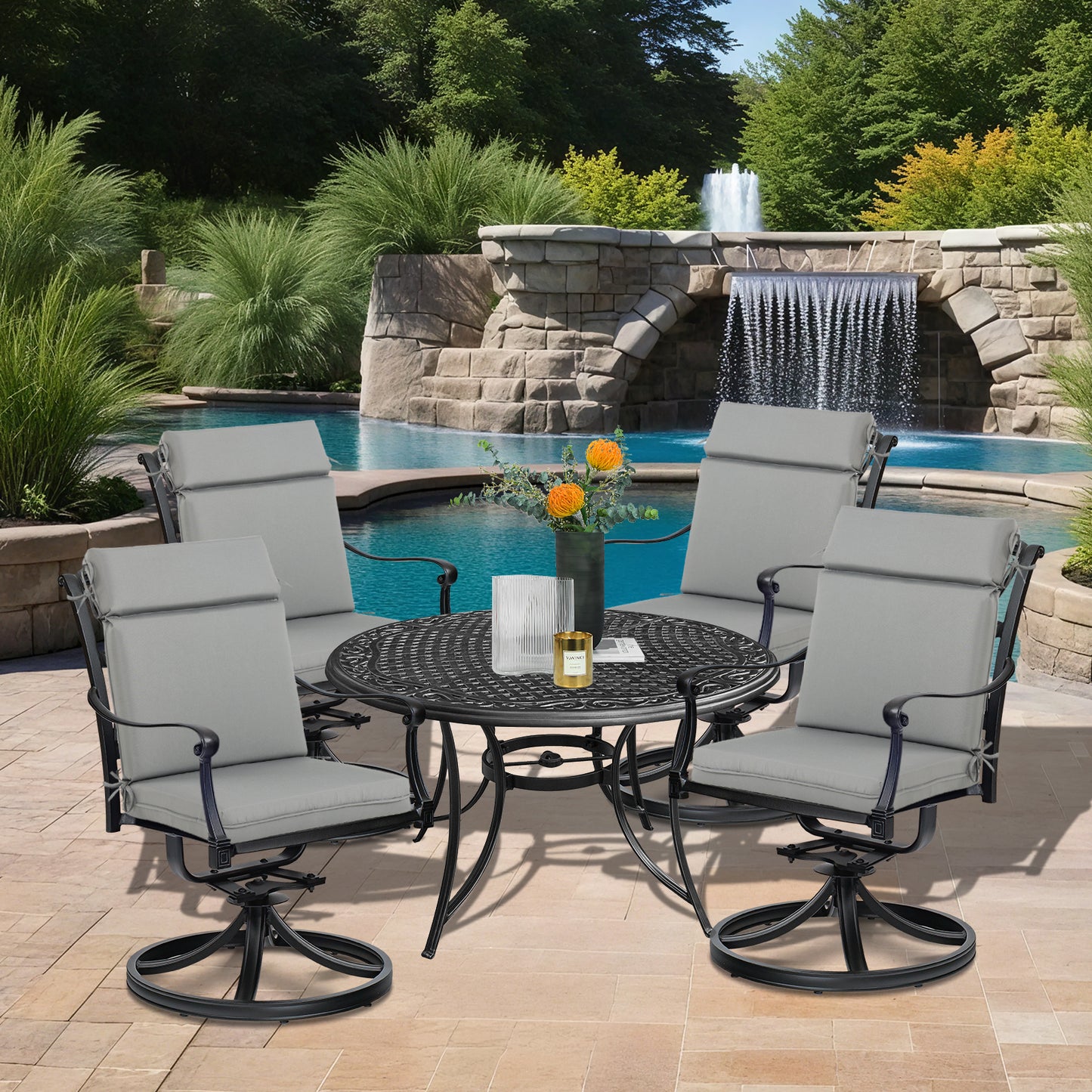 Outdoor Polyester High Back Dining Chair Cushion Set - Gray Aoodor