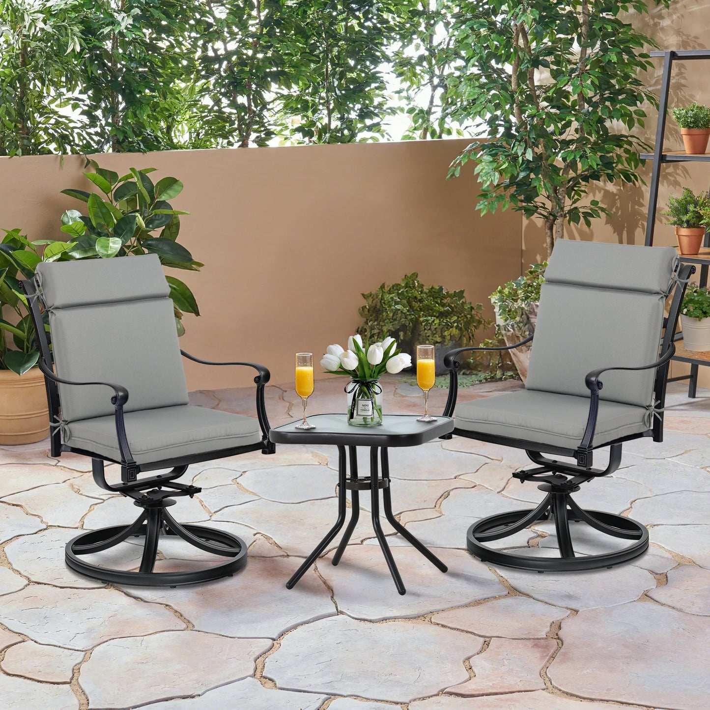 Outdoor Polyester High Back Dining Chair Cushion Set - Gray Aoodor