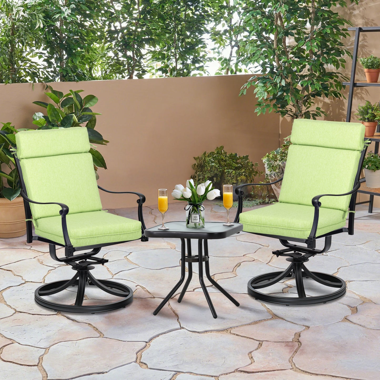 Outdoor High Back Dining Chair Cushion Set, Polyester Fabric, TPU Water Repellent Coating, Green Aoodor
