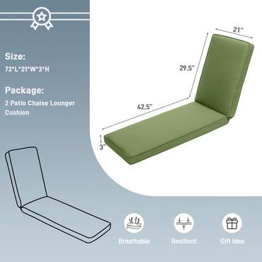 72x21x3 inch Patio Chaise Lounger Cushions Set of 2 - Green