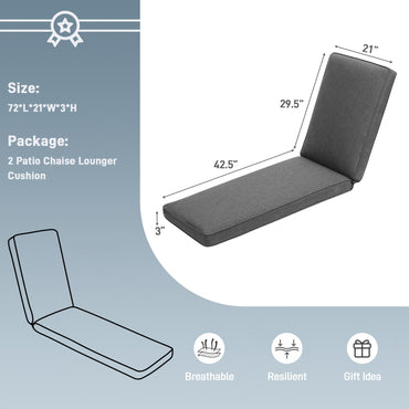 72x21x3 inch Patio Chaise Lounger Cushions Set of 2 - Charcoal