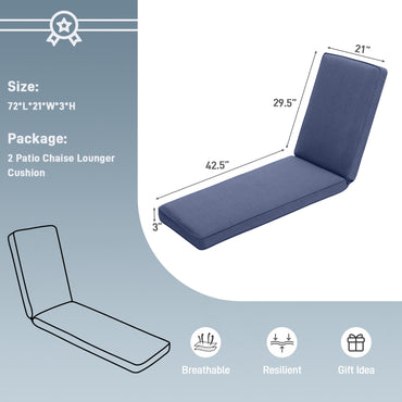 72x21x3 inch Patio Chaise Lounger Cushions Set of 2 - Dark Blue