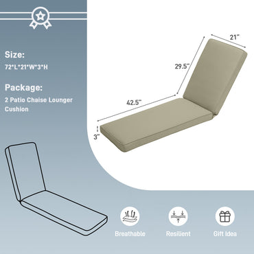 72x21x3 inch Patio Chaise Lounger Cushions Set of 2 - Brown