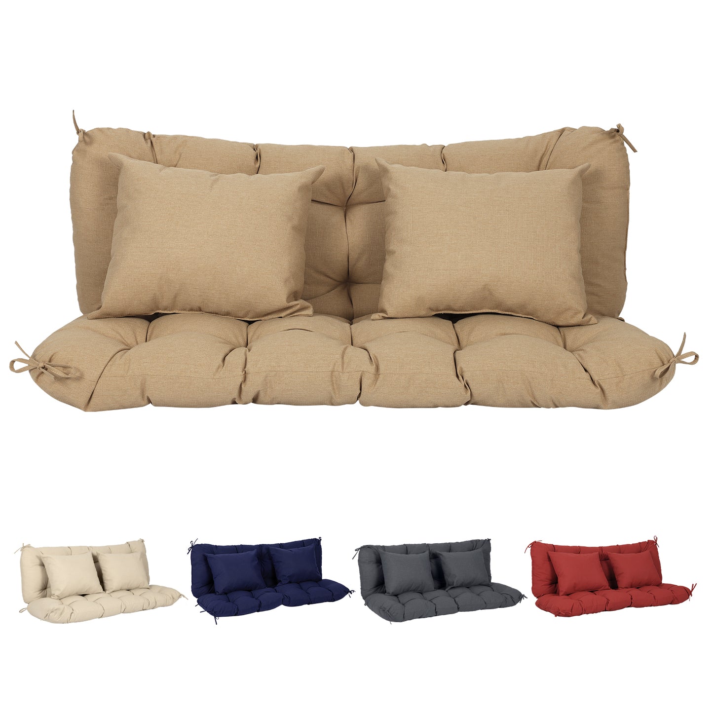 59" Tufted Porch Swing Cushions, Extra 5.1" Thick Outdoor Swing Bench Replacement Cushion with Backrest and 2 Pillows - Brown