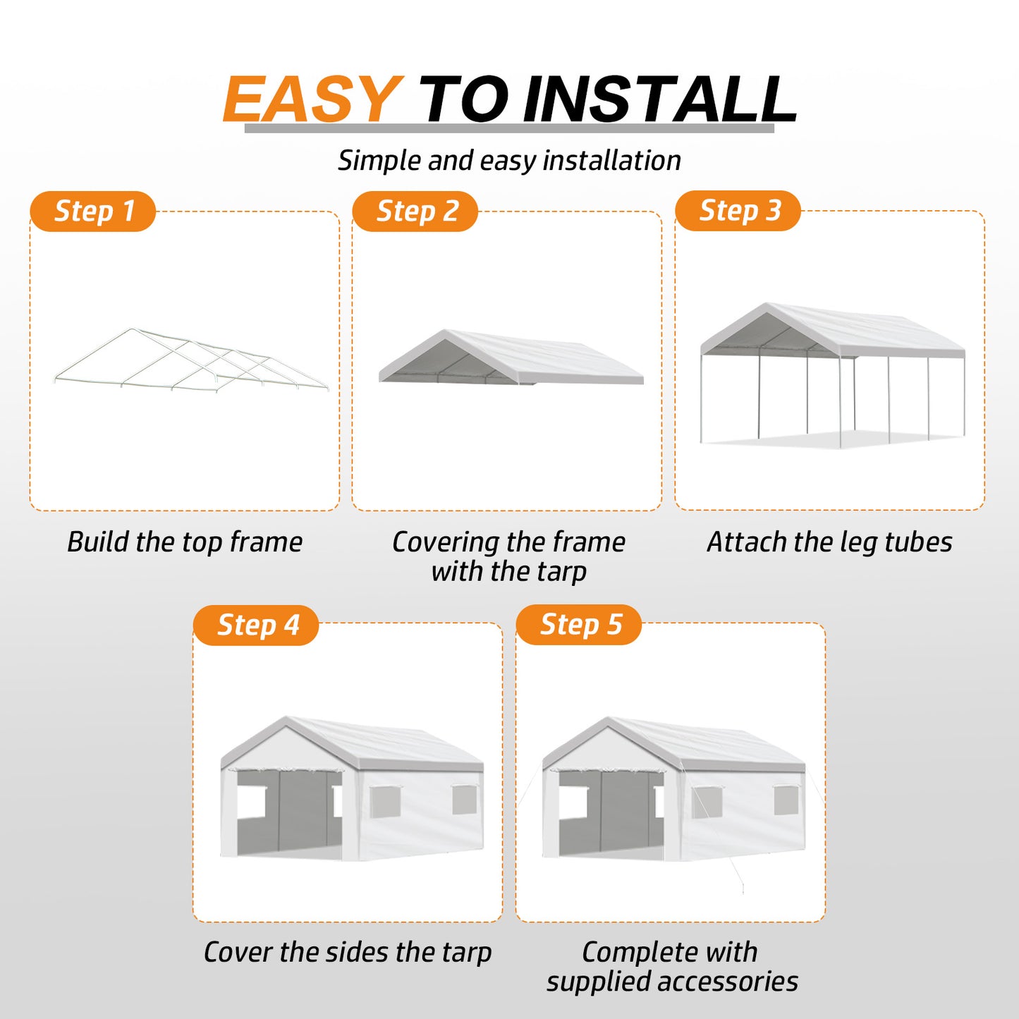 20x10/20x12 ft. Carport Canopy Tent - Portable Garage, Boat Shelter, Party Canopy - easy to install