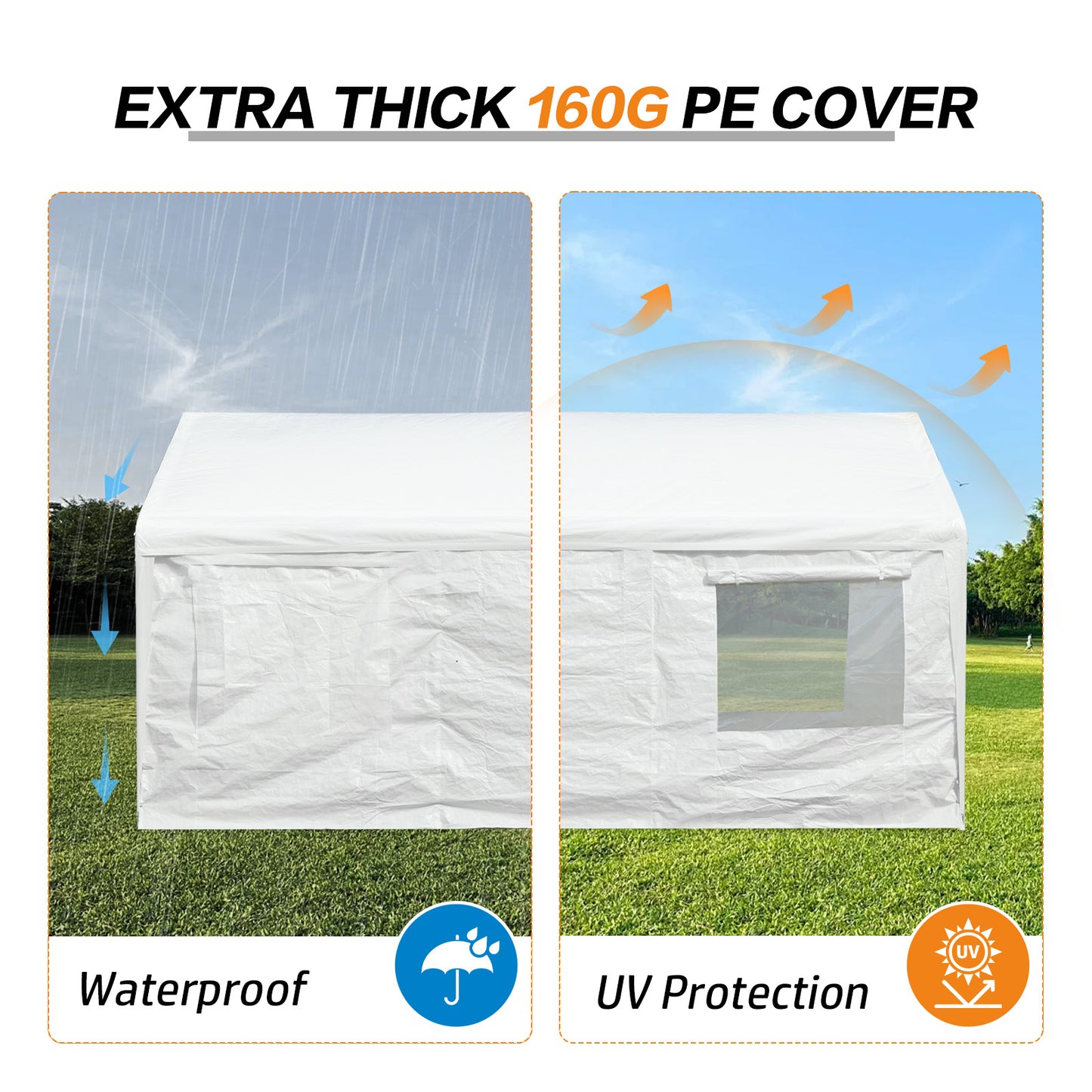 20x10/20x12 ft. Carport Canopy Tent - Portable Garage, Boat Shelter, Party Canopy - extra thick 160g PE cover
