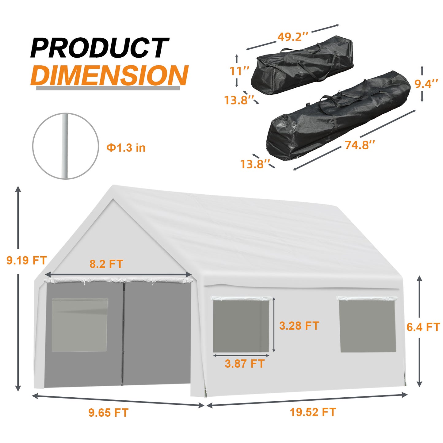 20x10/20x12 ft. Carport Canopy Tent - Portable Garage, Boat Shelter, Party Canopy