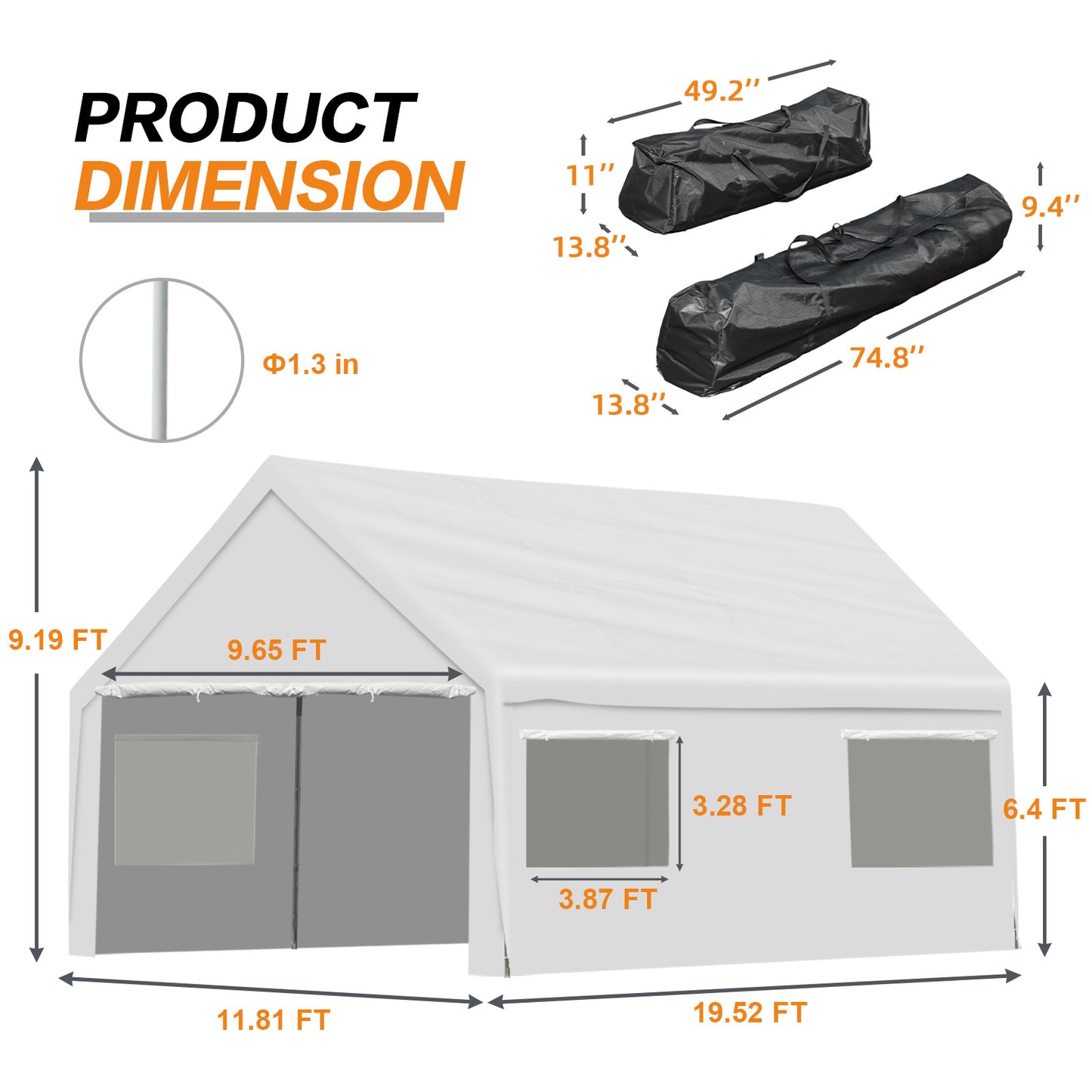 20x10/20x12 ft. Carport Canopy Tent - Portable Garage, Boat Shelter, Party Canopy
