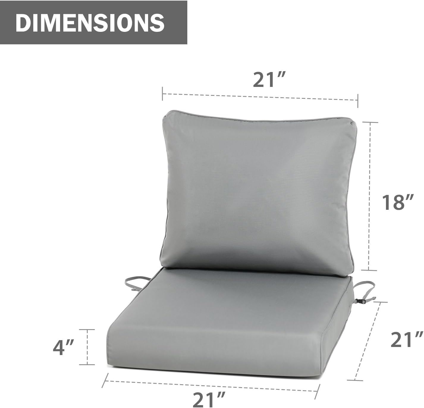 Outdoor Chair Cushions, Patio Deep Seat Cushions with Handle & Adjustable Straps - Gray