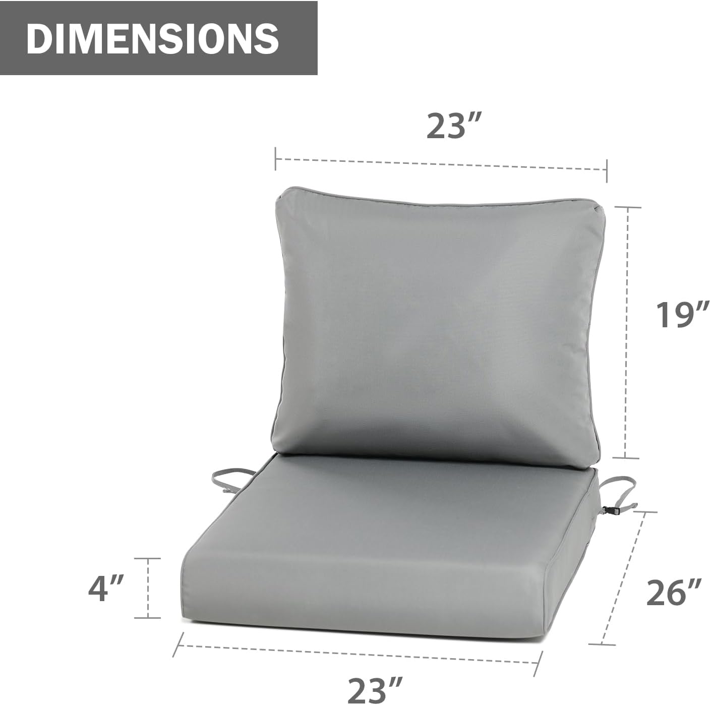 Outdoor Chair Cushions, Patio Deep Seat Cushions with Handle & Adjustable Straps - Gray