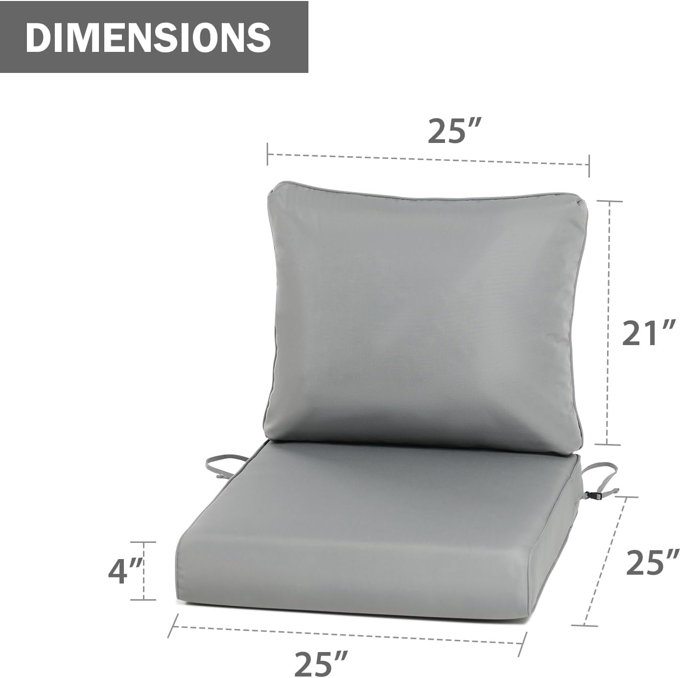 Outdoor Chair Cushions, Patio Deep Seat Cushions with Handle & Adjustable Straps - Gray