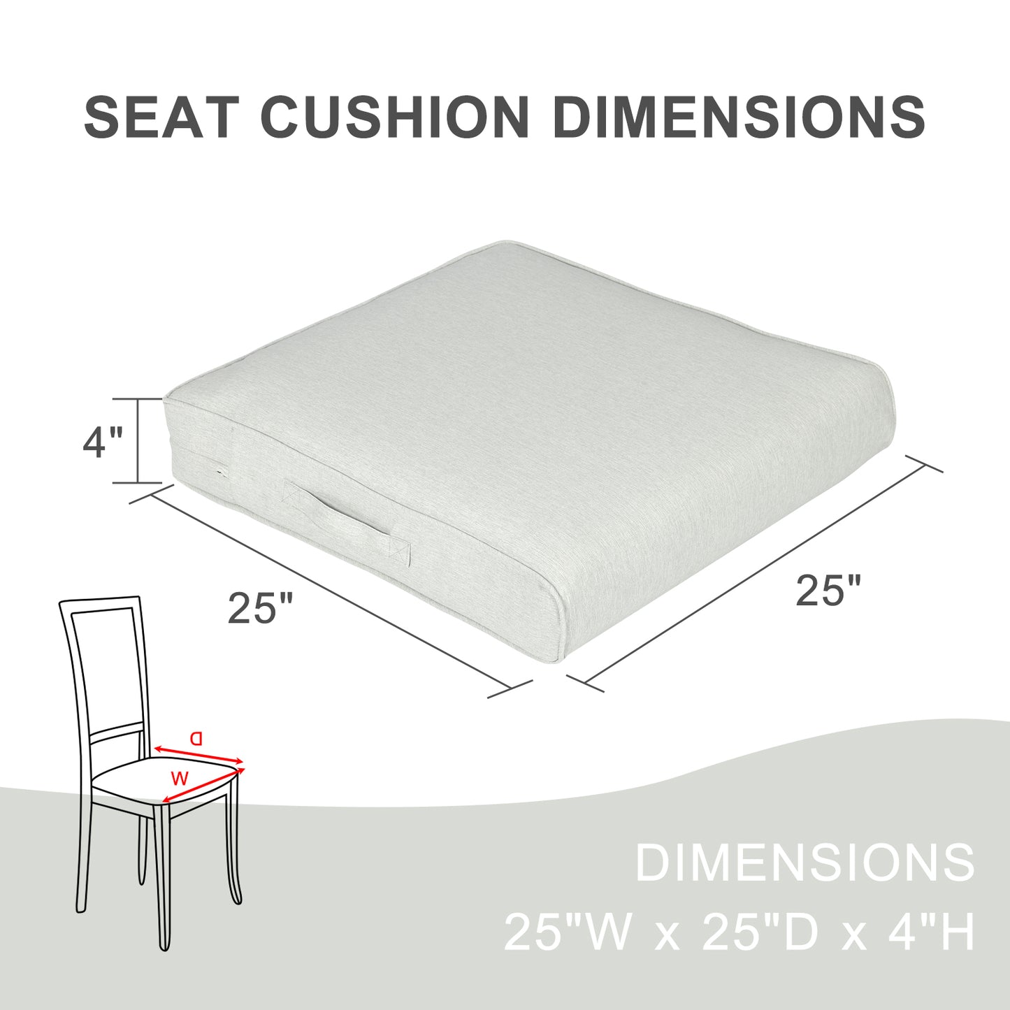 Outdoor Chair Cushions Set of 2 with Handle and Ties, Water Resistant Patio Seat Pads, Light Gray Aoodor