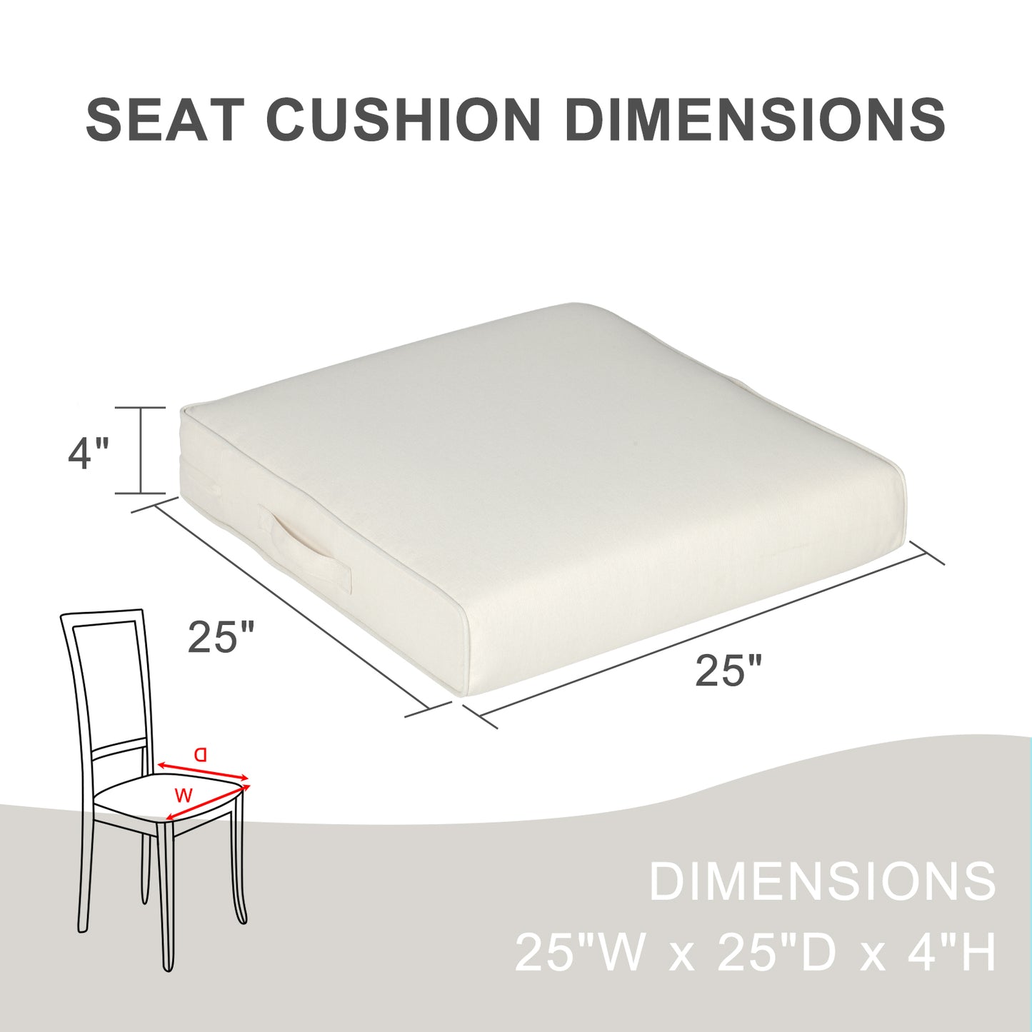 Outdoor Chair Cushions Set of 2 with Handle and Ties, Water Resistant Patio Seat Pads, Ivory Aoodor