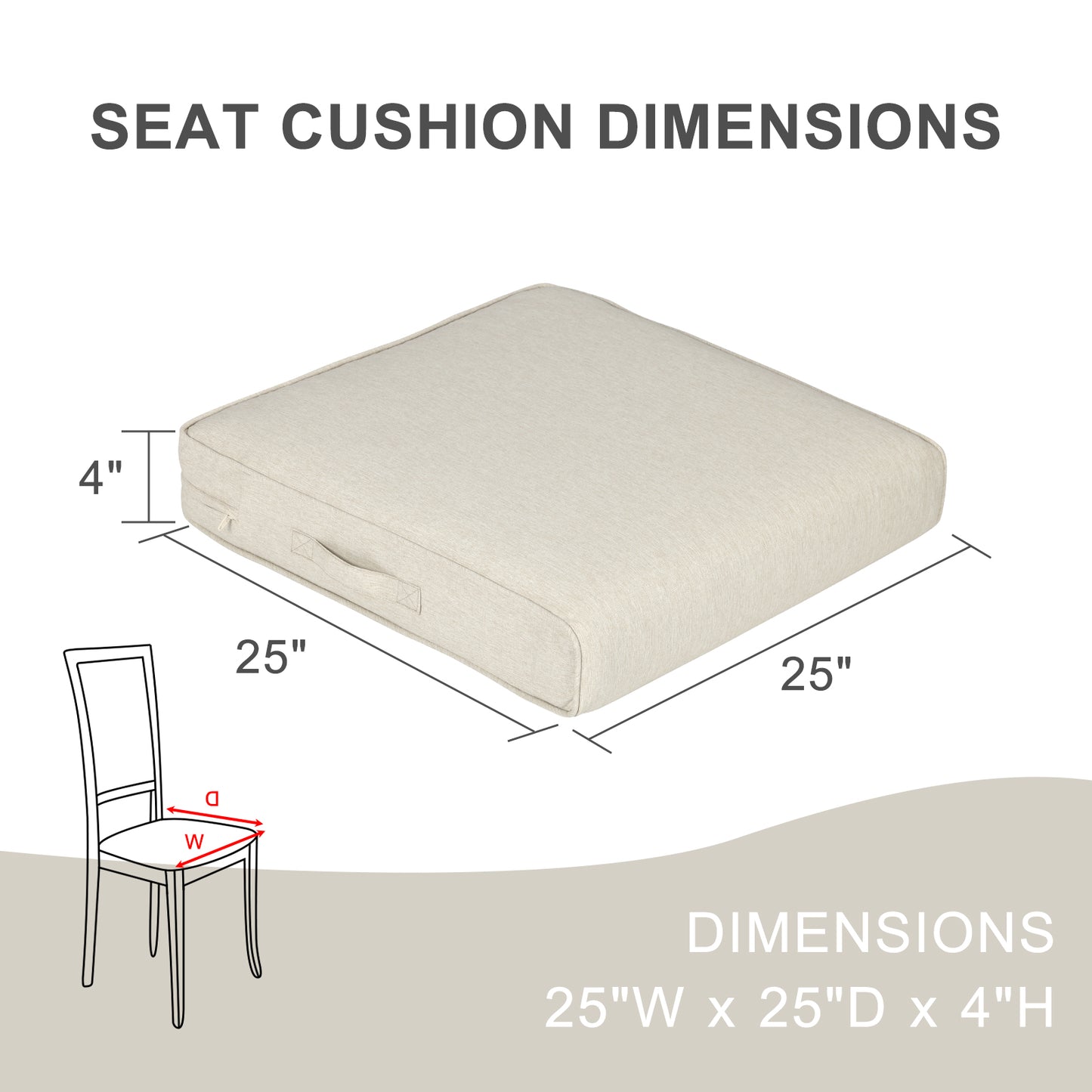 Outdoor Chair Cushions Set of 2 with Handle and Ties, Water Resistant Patio Seat Pads, Khaki Aoodor