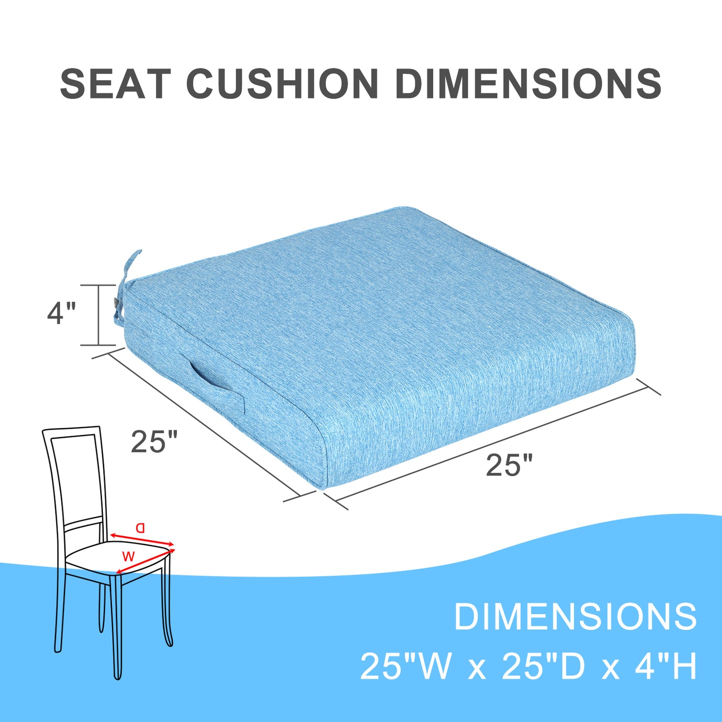 Outdoor Chair Cushions Set of 2 with Handle and Ties, Water Resistant Patio Seat Pads, Lake Blue Aoodor