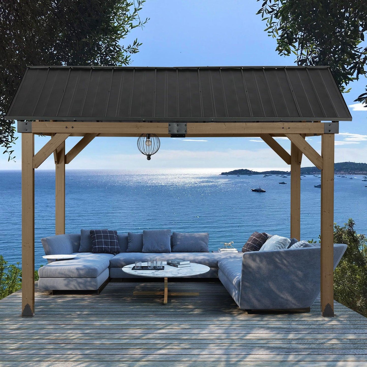 10'x12'/12'x14' Cedar Wood Hardtop Gazebo with Galvanized Steel Roof
