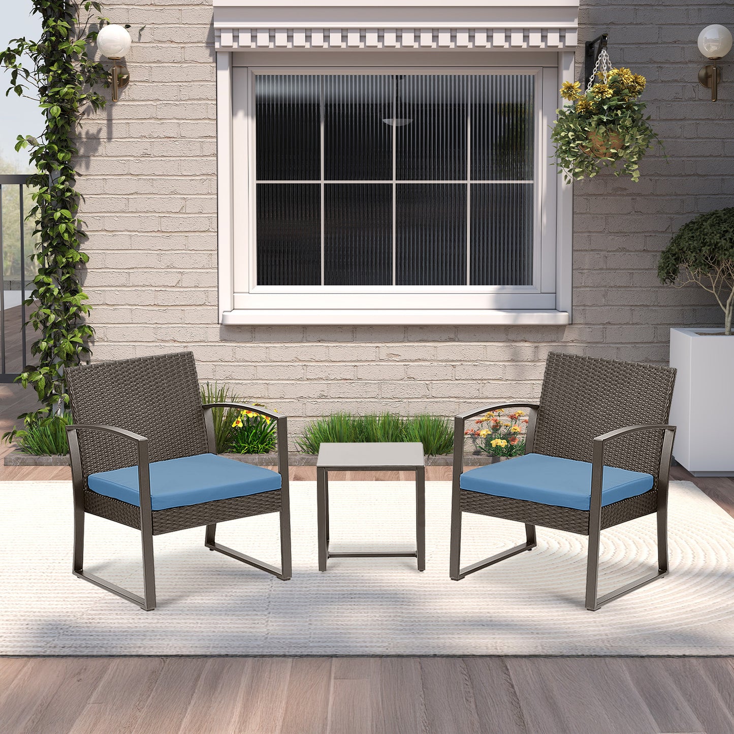 3-Piece Patio Furniture Set - Outdoor Rattan Wicker Chairs with Table, Sofa Set Including Cushions
