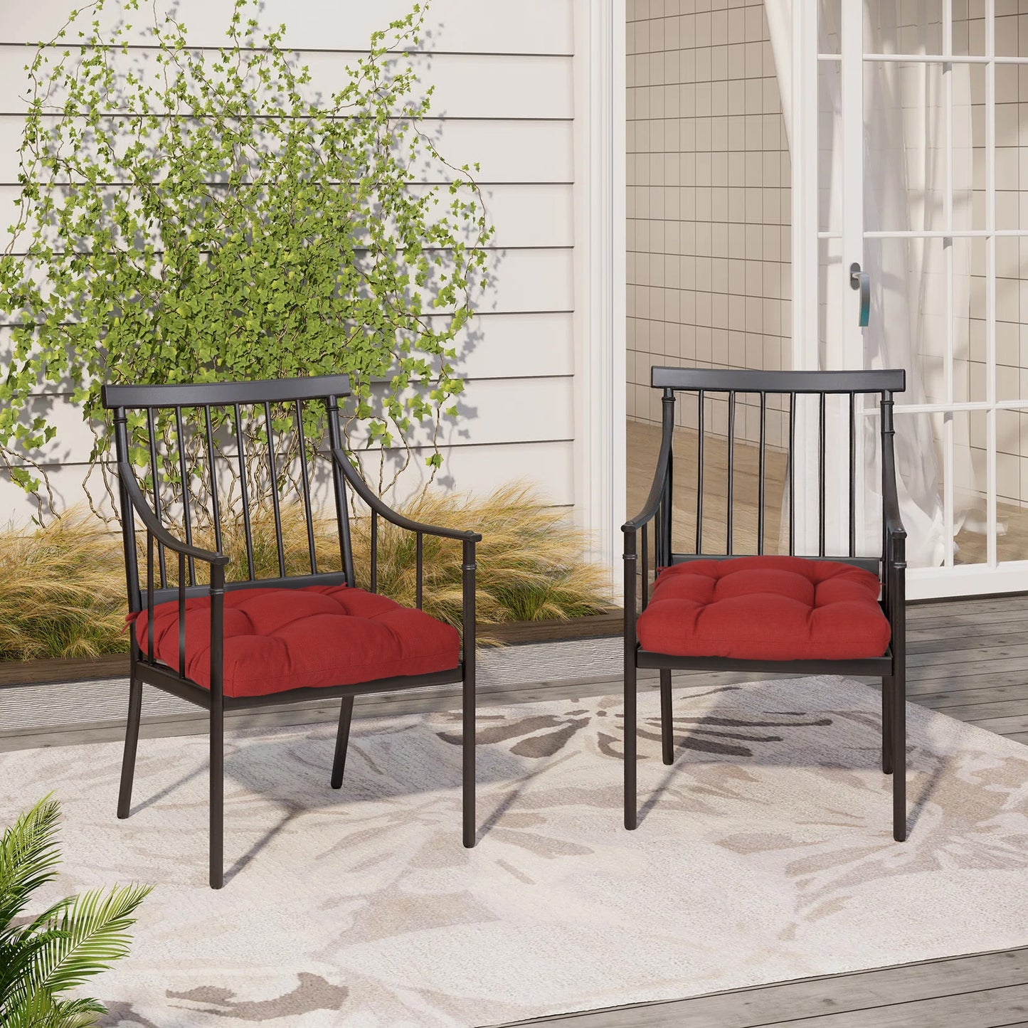19x19x5 Inch Tufted Outdoor Chair Cushions, Water and Fade Resistant Polyester Dining Chair Pads with Ties - Red Aoodor