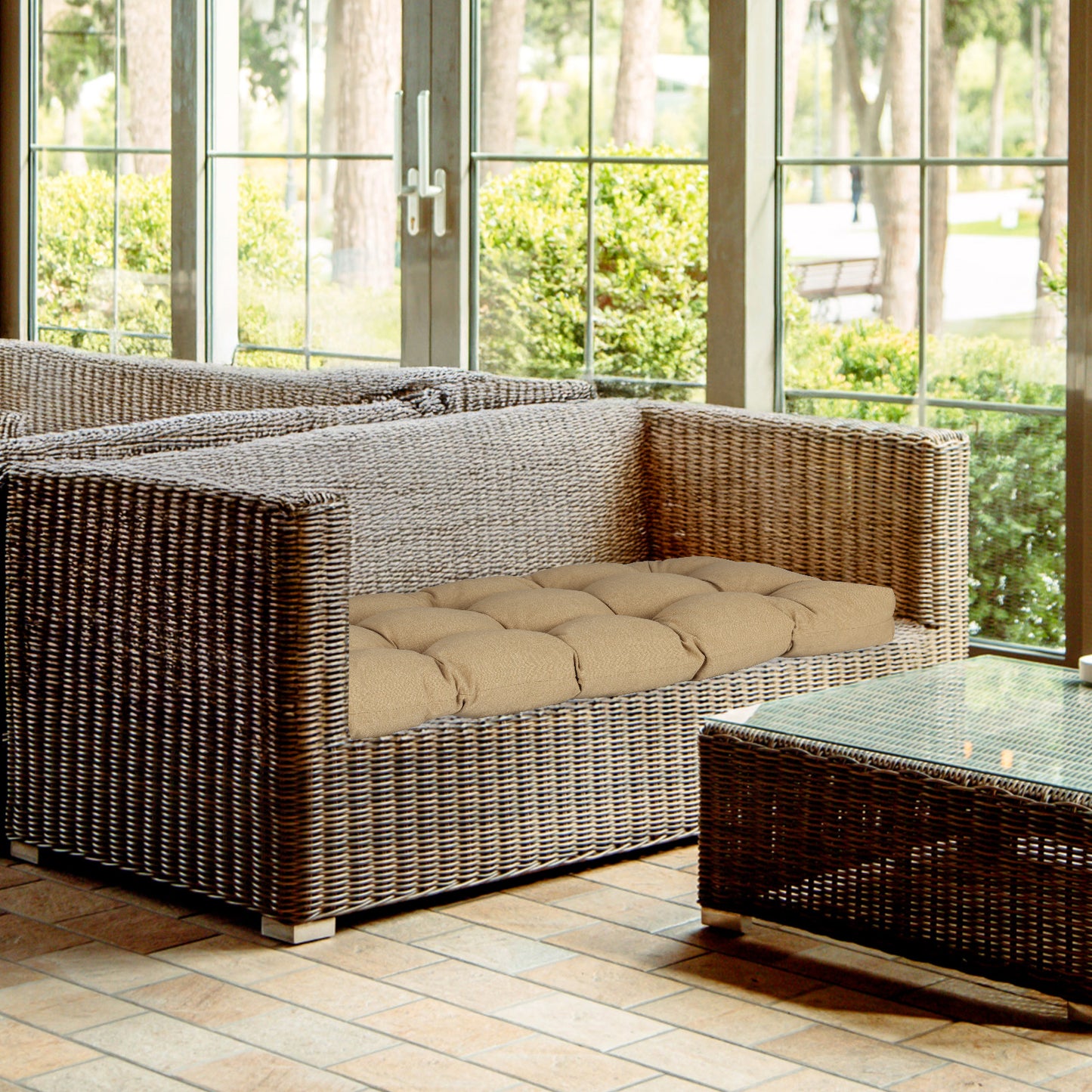 Outdoor Polyester Tufted Bench Cushion, Water & Fade Resistant, Brown