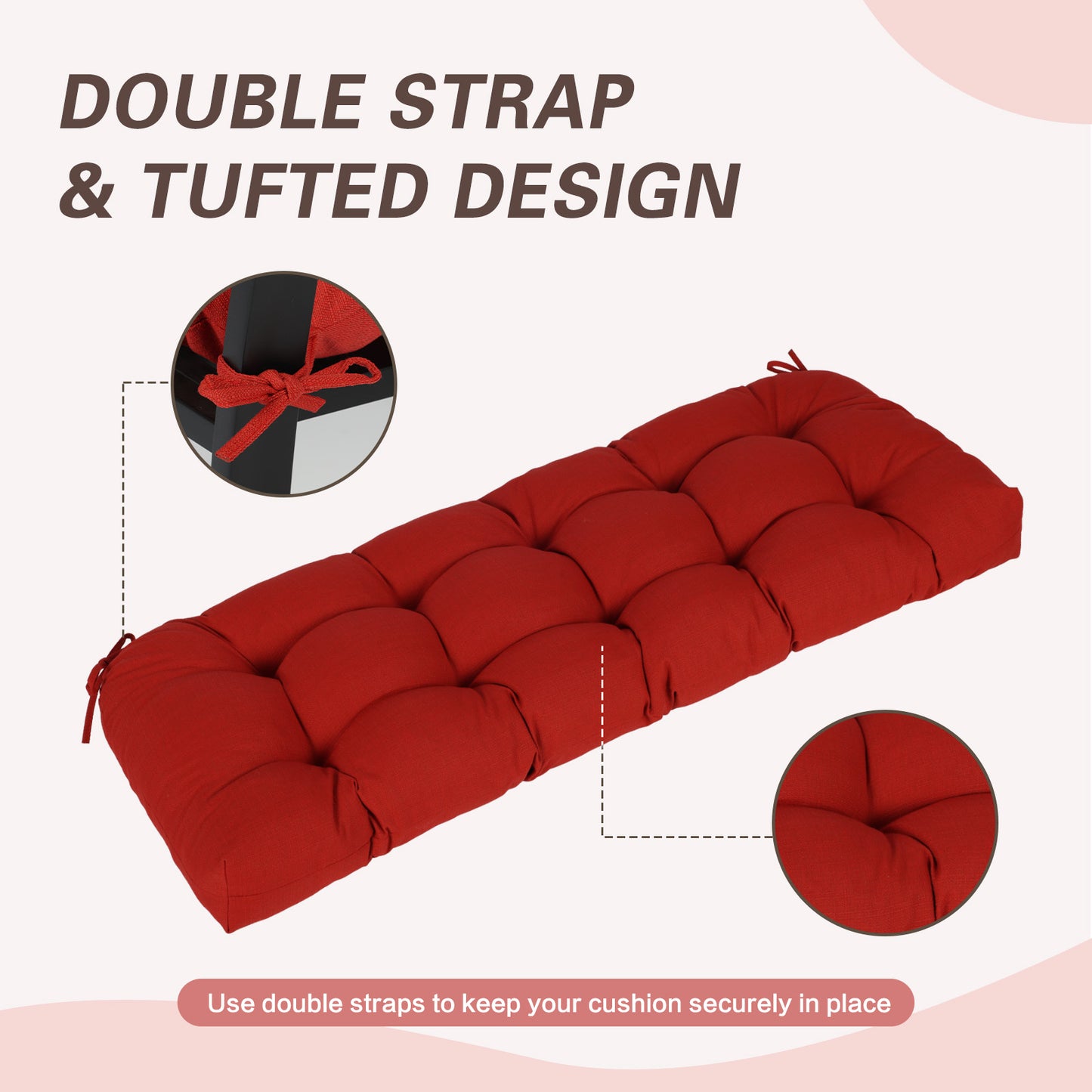 Outdoor Polyester Tufted Bench Cushion, Water & Fade Resistant, Red