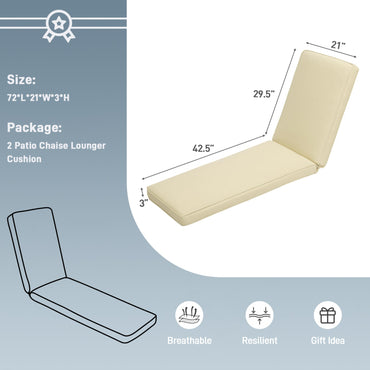 72x21x3 inch Patio Chaise Lounger Cushions Set of 2 - Beige